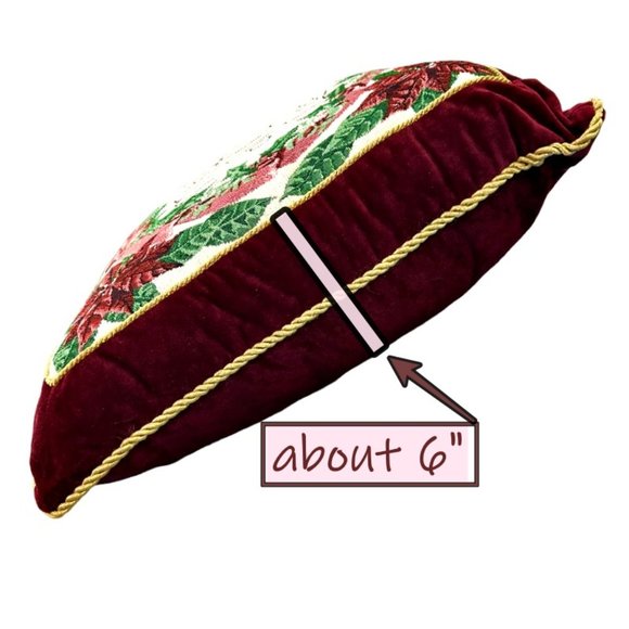 Platinum Couture Christmas Pillow Stitched Poinsettias Tapestry Velvet Gold Cord - Picture 10 of 10